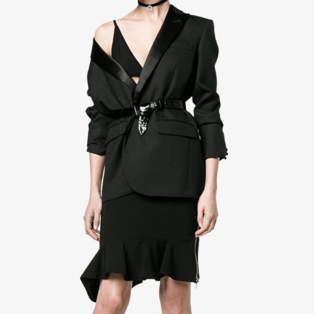 Givenchy Black Ruffle Hem Side Zipper Pencil Skirt